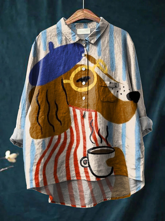 Charlie | Artistic Dog & Coffee Print Shirt