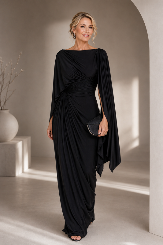 Annisa - Elegant Cape Sleeve Maxi Dress