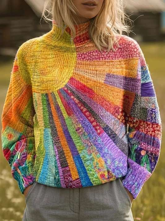 Rosalind™ | Retro Sunburst Print Turtleneck